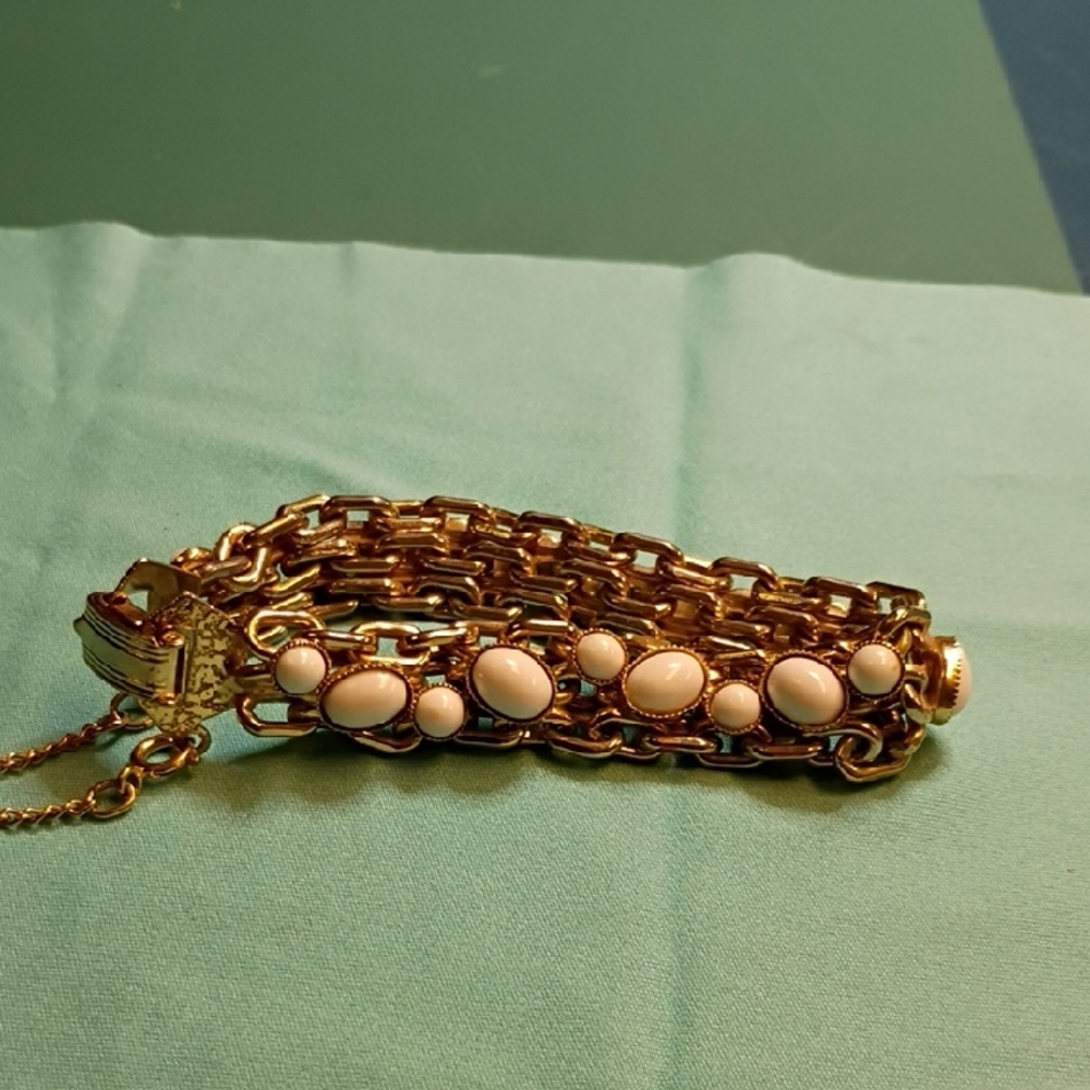 Vintage Gold and White Multi-Chain Bracelet